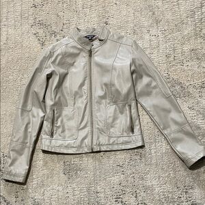 Ladies George zip up front jacket stone color Jacket EUC Sz S 4-6.
